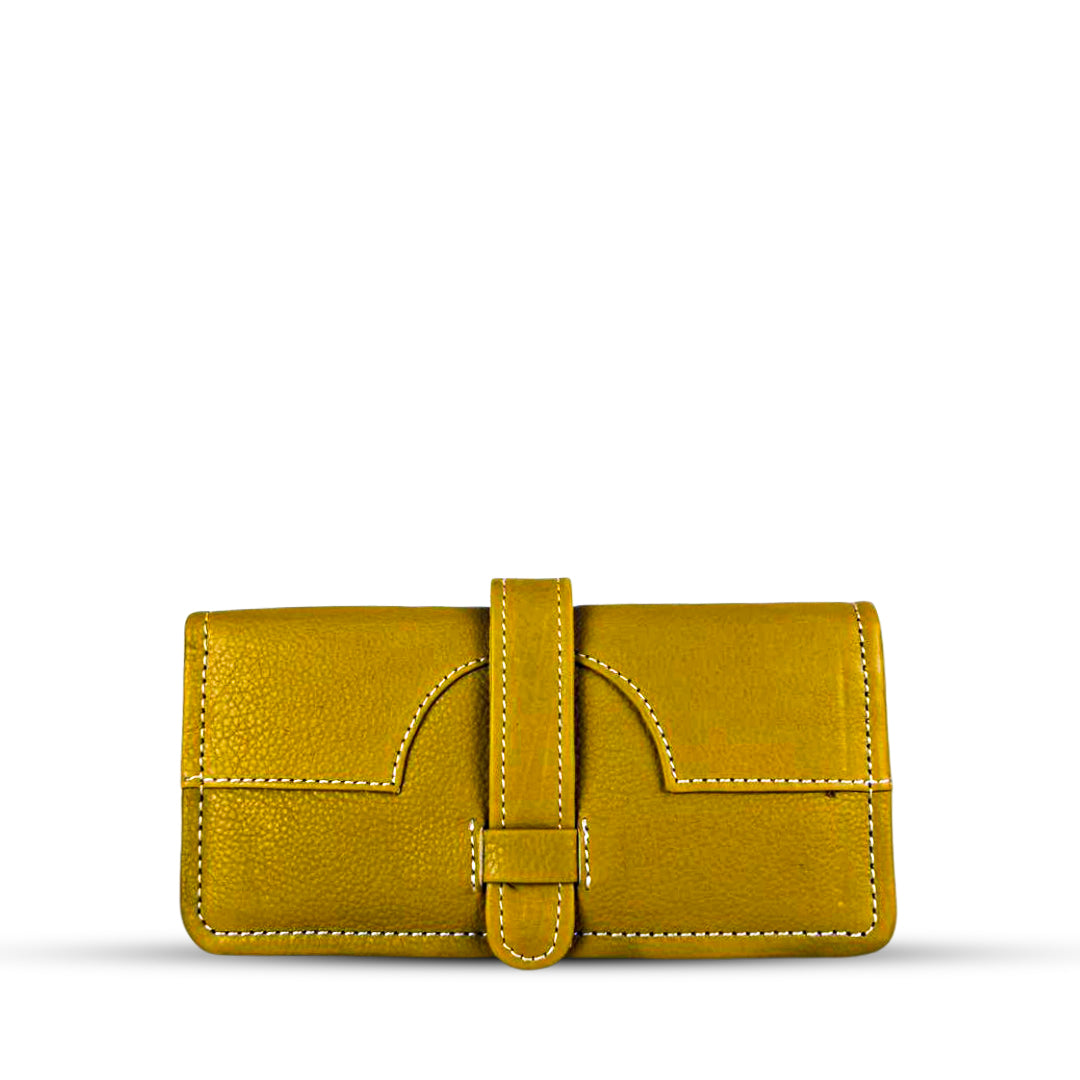 Buckle Long Leather Wallet Yellow