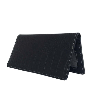 Leather Long Wallet With Contrast Stitch Black
