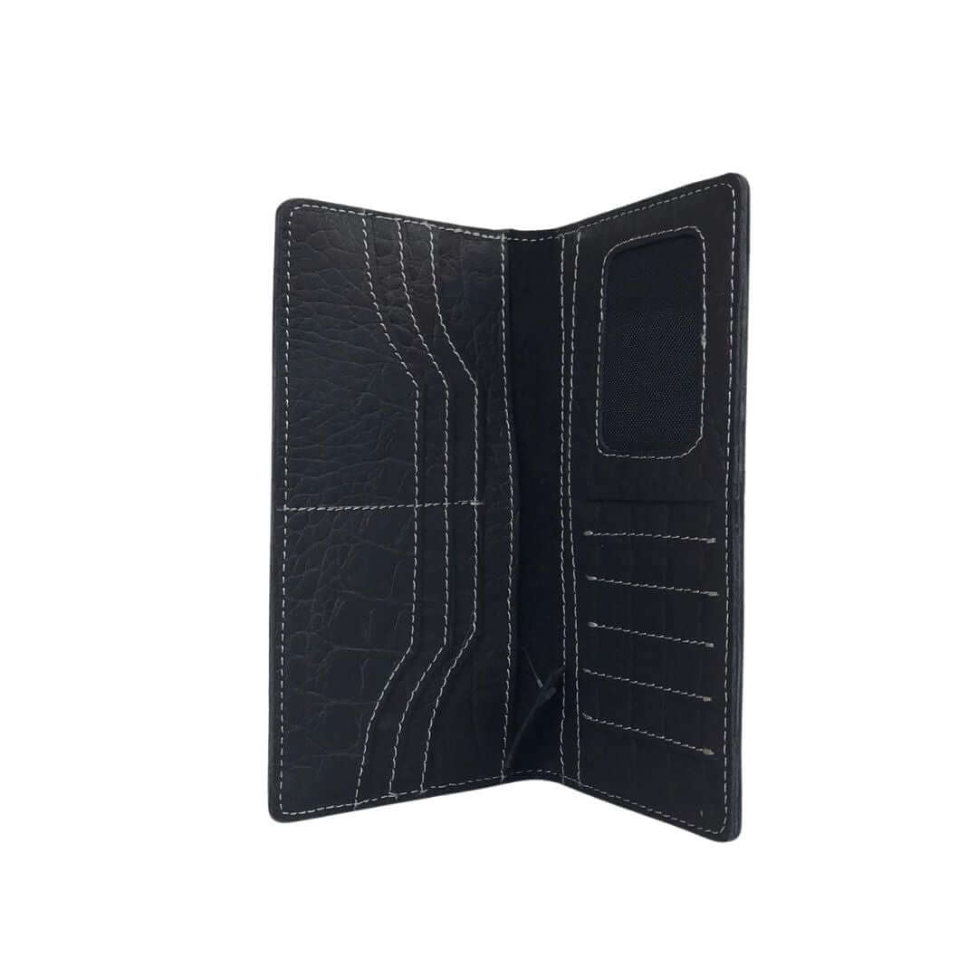 leather Long Black with Contrast stitch Wallet A2 - Bag X