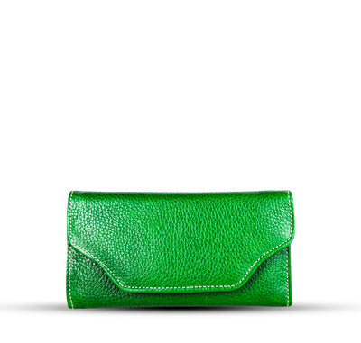 Leather long wallet 3 folds green