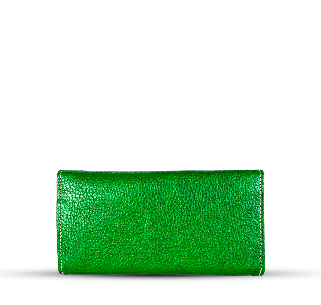 Leather long wallet 3 folds green