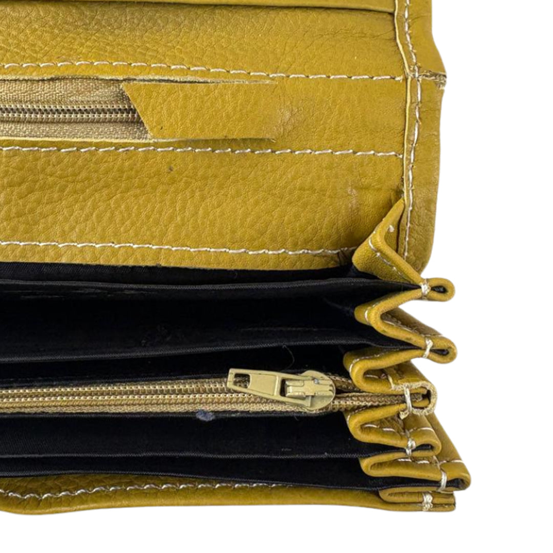 Buckle Long Leather Wallet Yellow