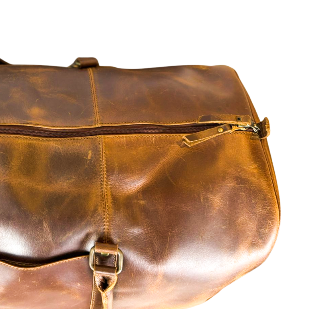 Premium Leather Duffle - Saddle Brown 23"
