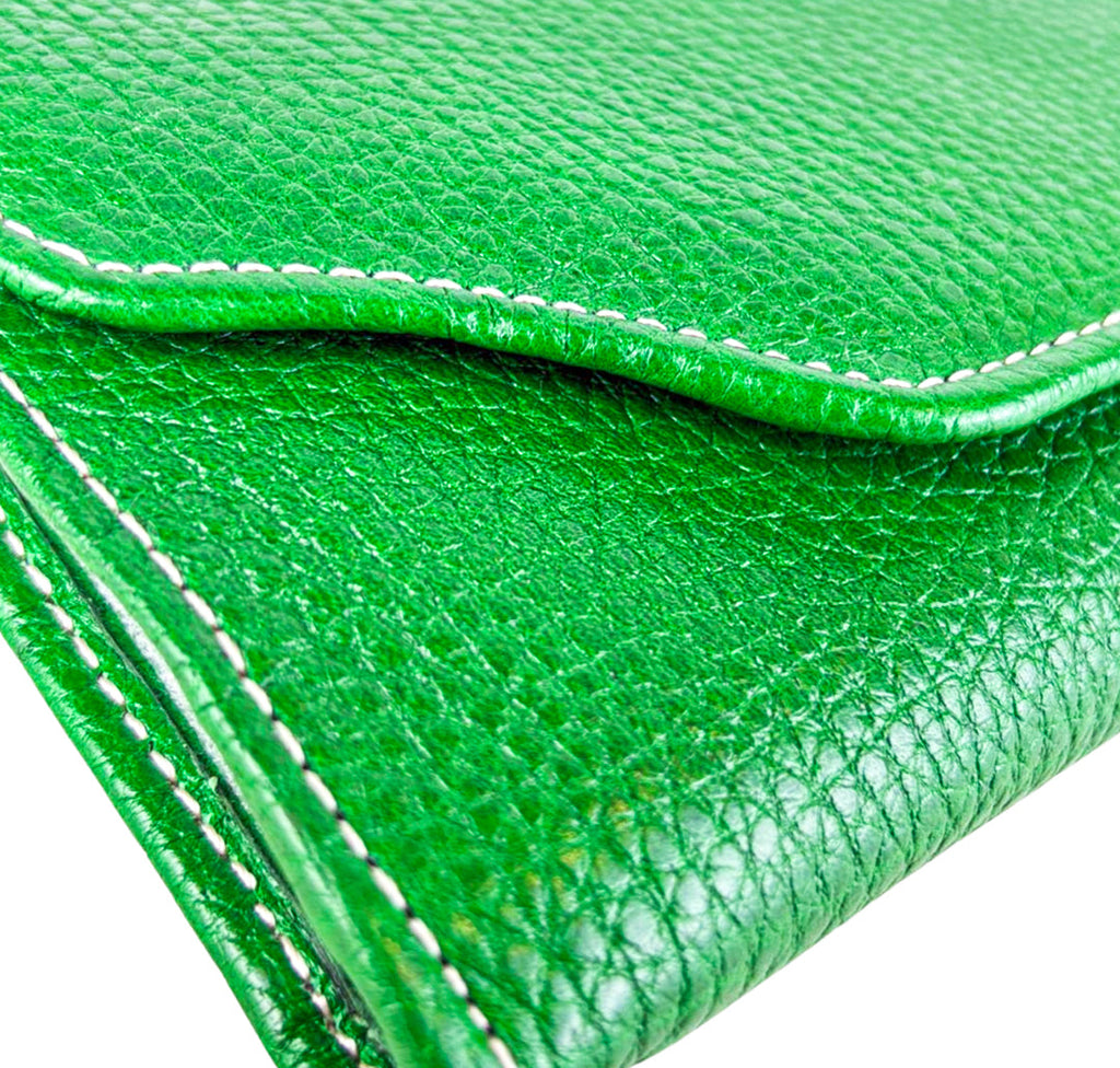 Leather long wallet 3 folds green