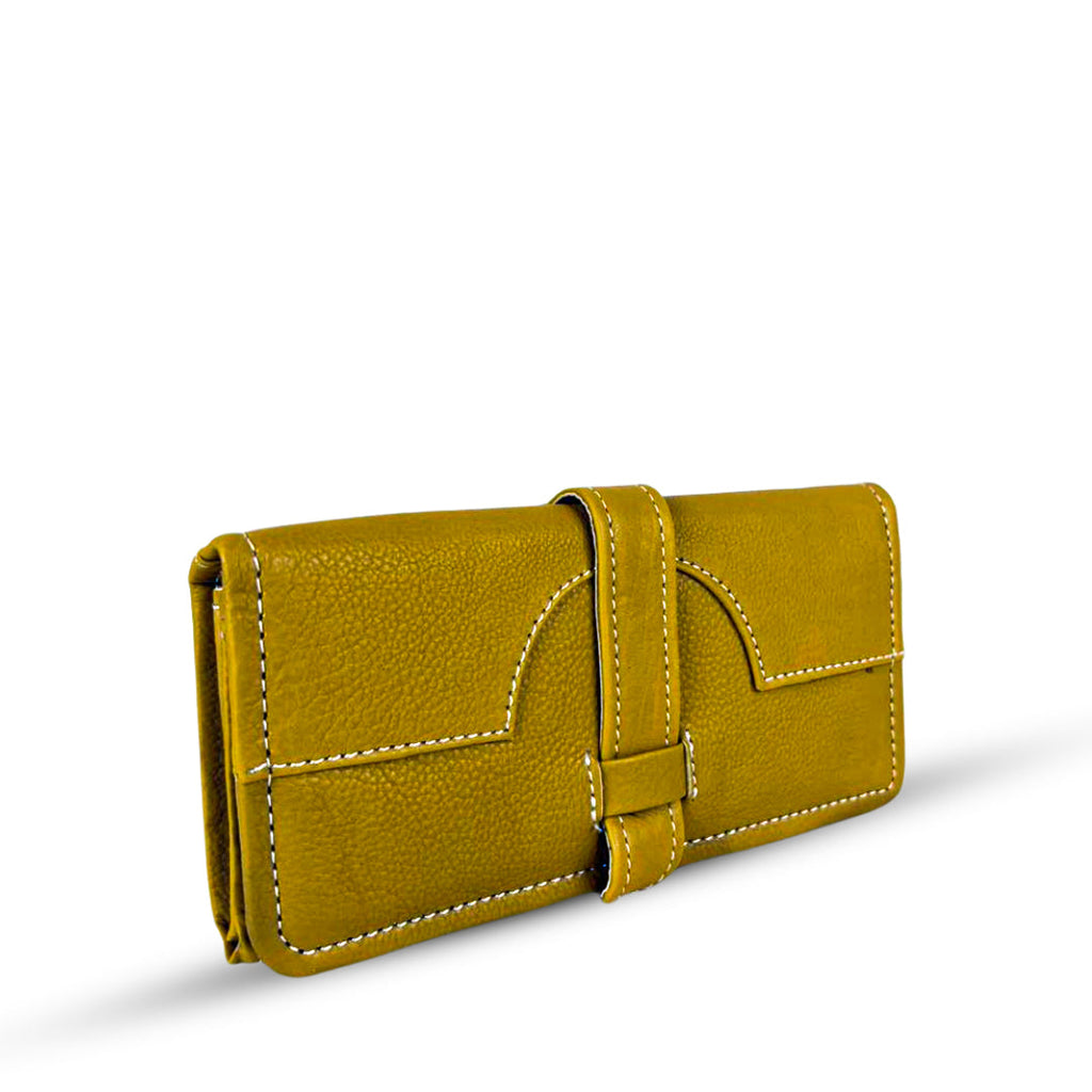 Buckle Long Leather Wallet Yellow