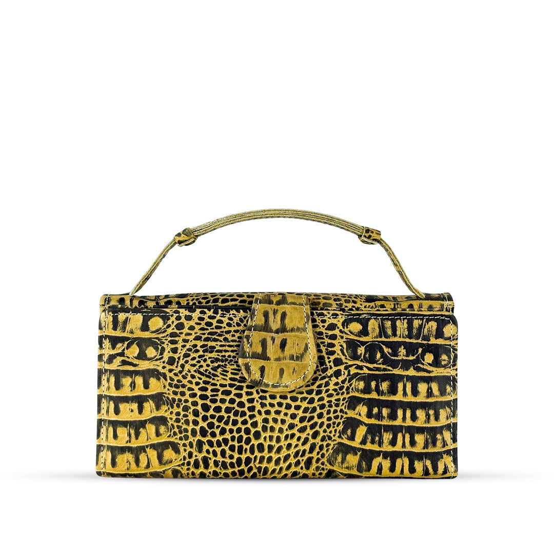 Leather Clutch With Moving Handle Crocodile Lime women's wallet & clutch in classic by Bag X