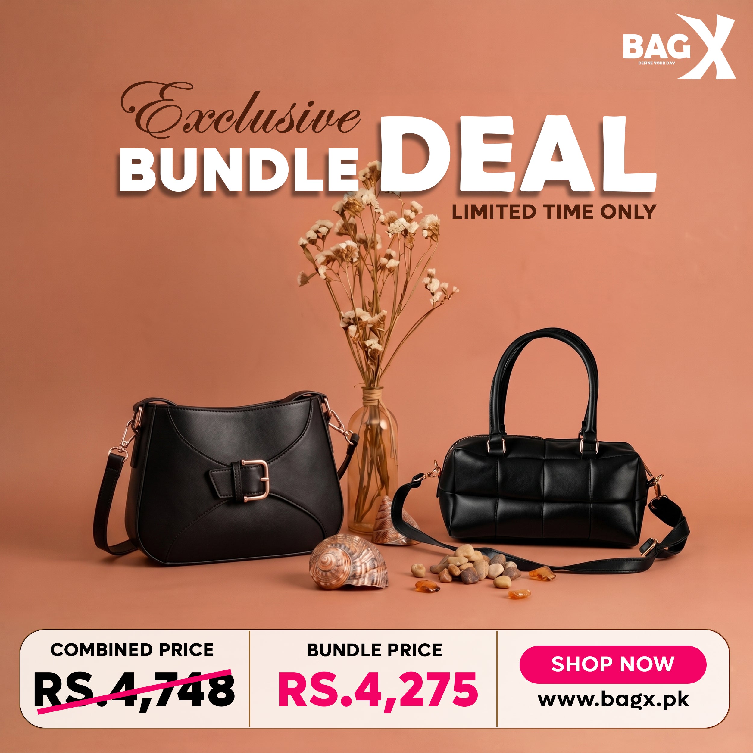 Power Black Duo women's shoulder bag in black by Bag X