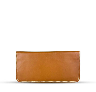 Leather Long Wallet With Contrast Stitch Camel