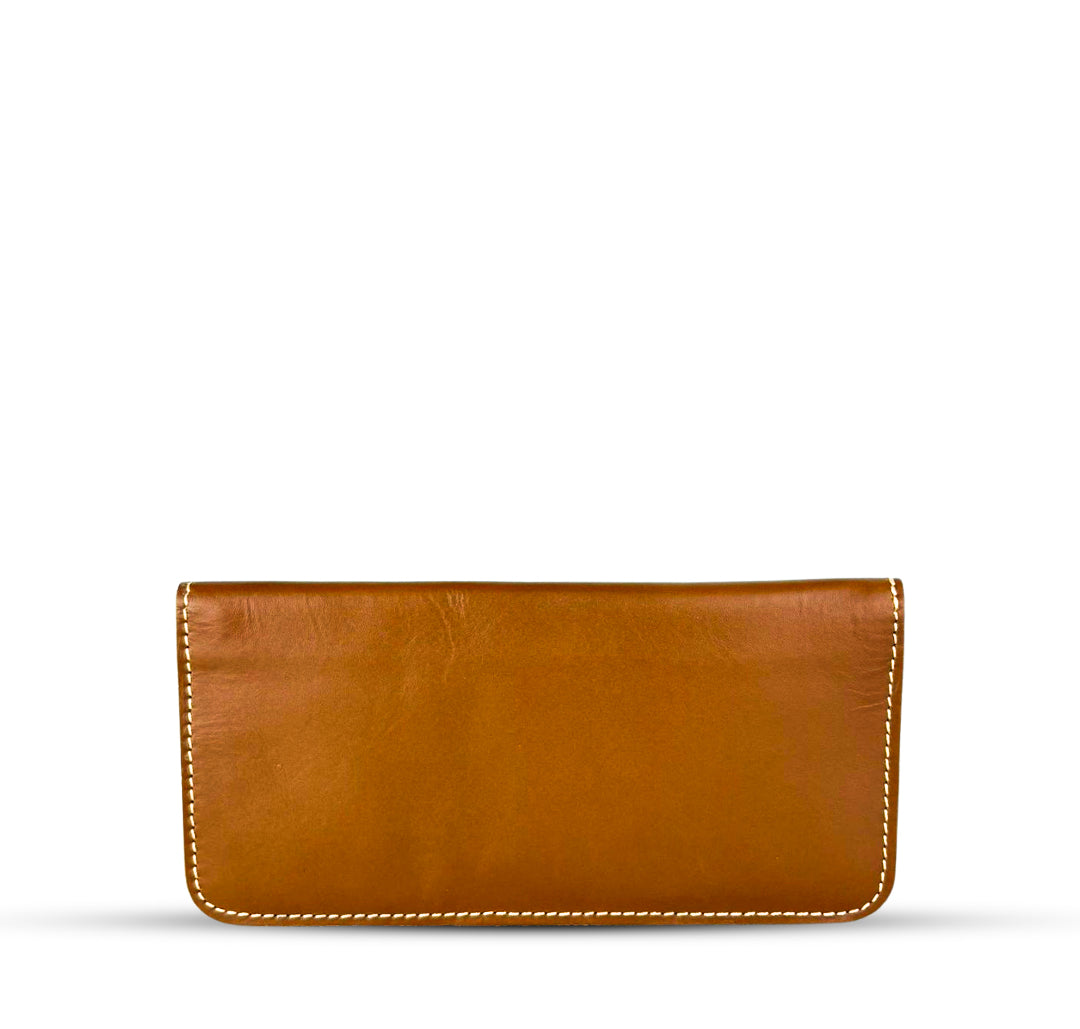 Leather Long Wallet With Contrast Stitch Camel