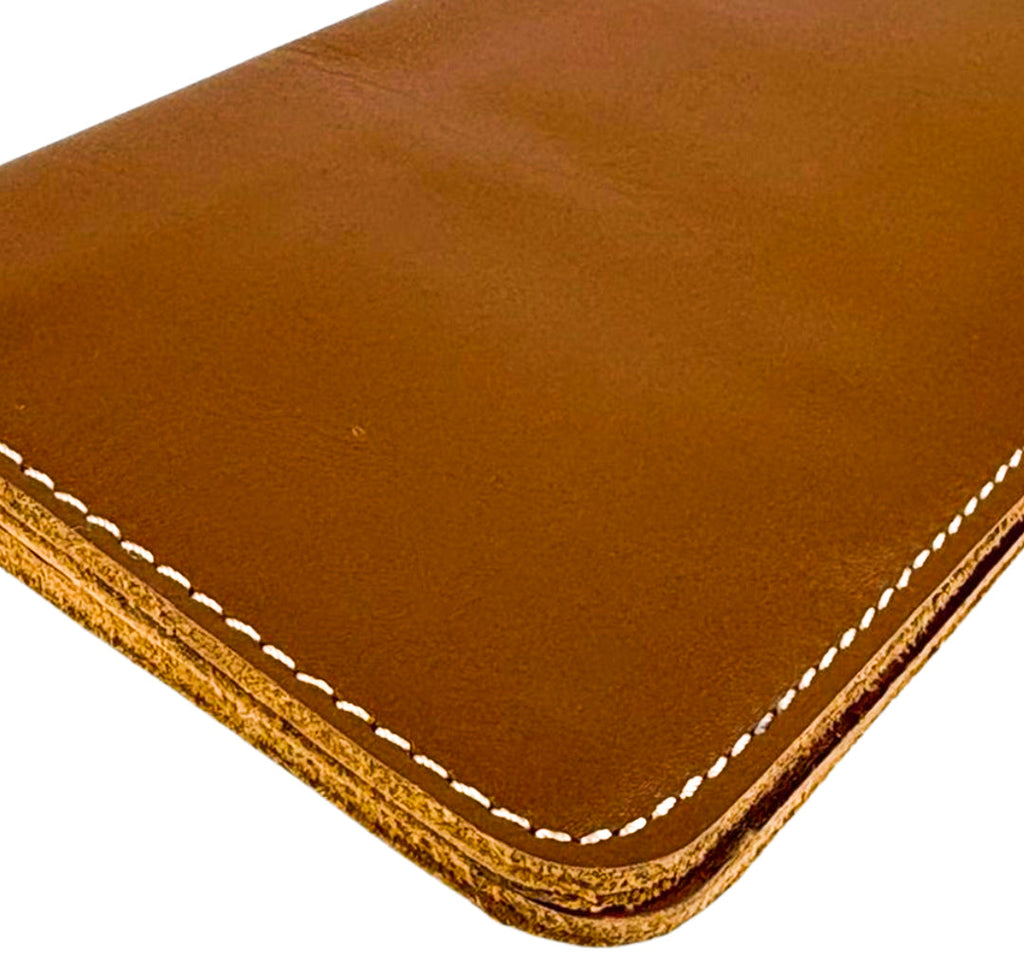 Leather Long Wallet With Contrast Stitch Camel