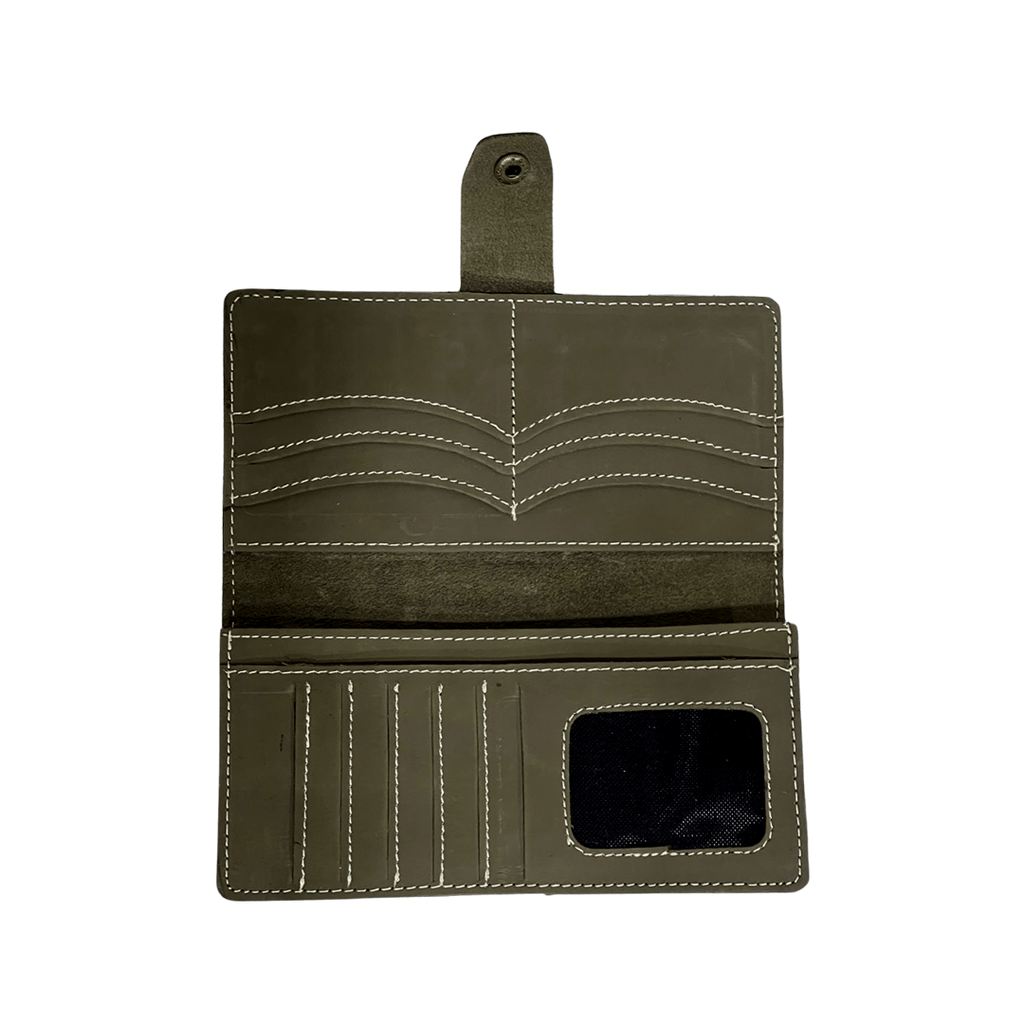 Long Leather Wallet With Button - Bag X