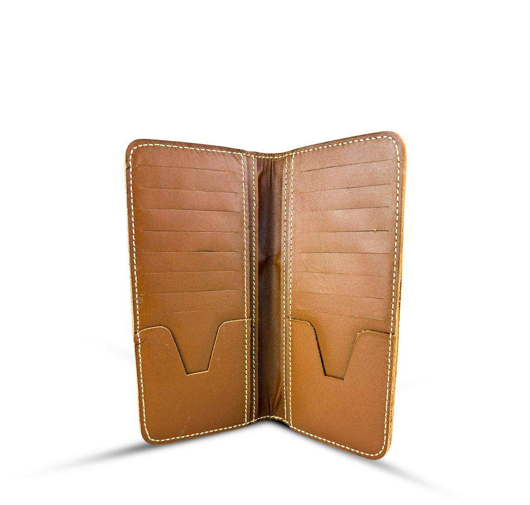 Leather Long Wallet With Contrast Stitch Camel