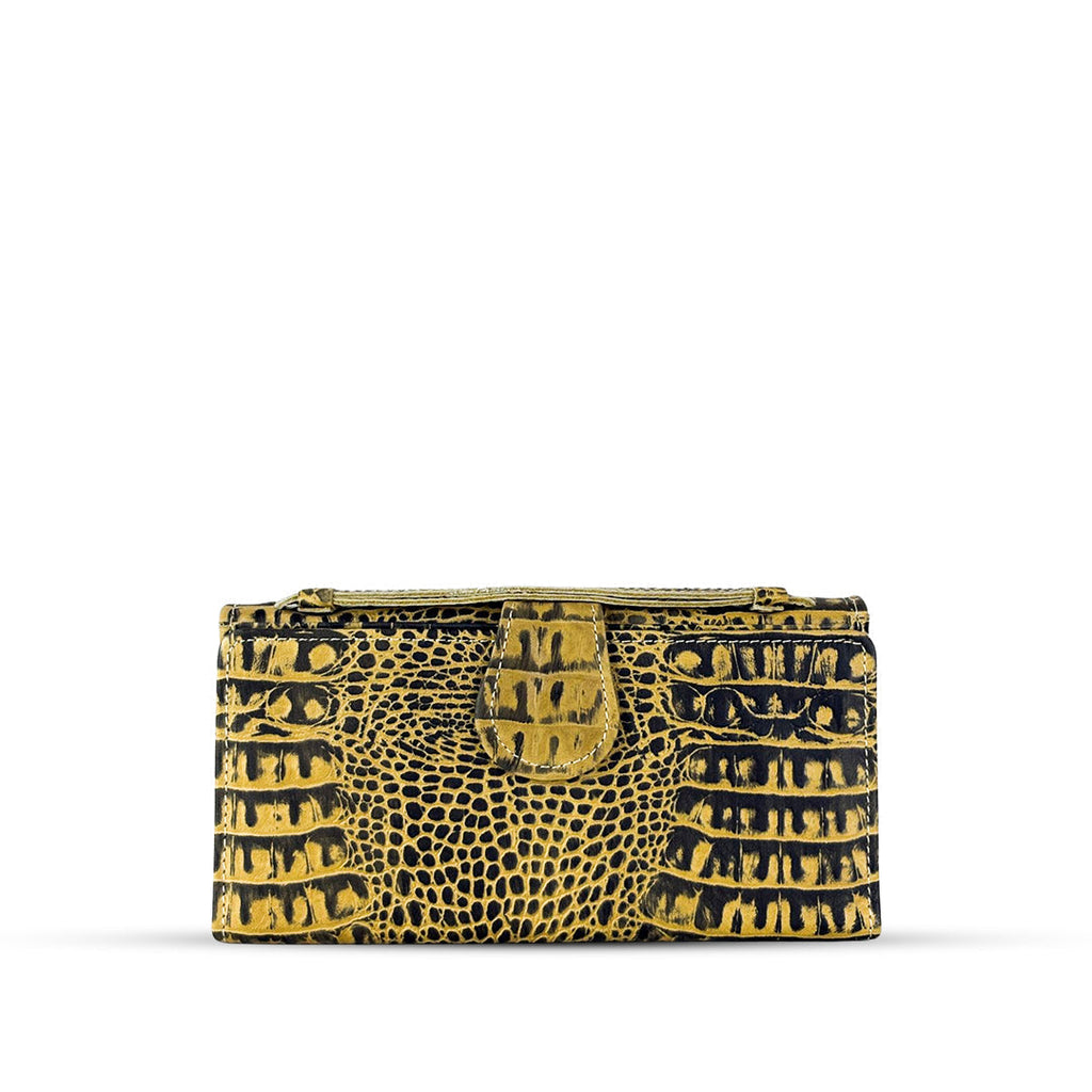 Leather Clutch With Moving Handle Crocodile Lime women's wallet & clutch in classic by Bag X