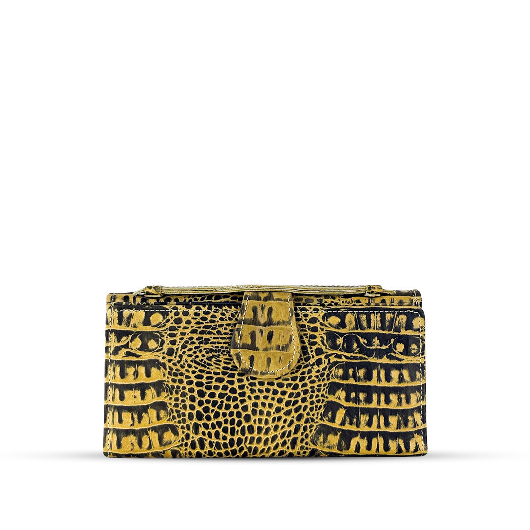 Leather Clutch With Moving Handle Crocodile Lime women's wallet & clutch in classic by Bag X