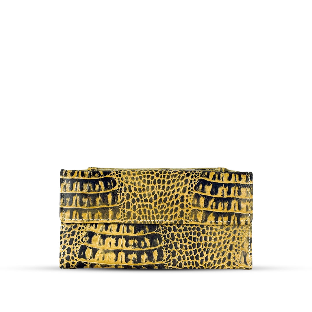 Leather Clutch With Moving Handle Crocodile Lime women's wallet & clutch in classic by Bag X