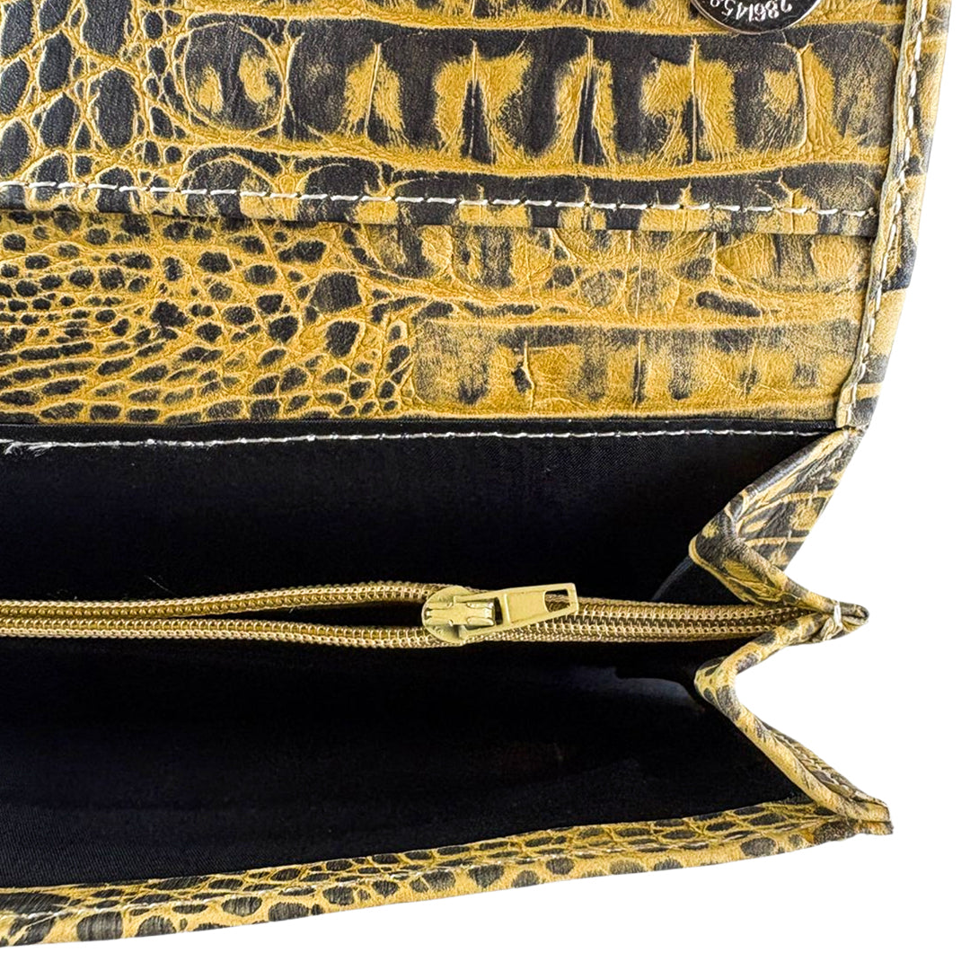 Leather Clutch With Moving Handle Crocodile Lime women's wallet & clutch in classic by Bag X