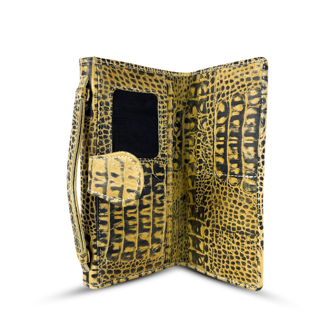 Leather Clutch With Moving Handle Crocodile Lime women's wallet & clutch in classic by Bag X