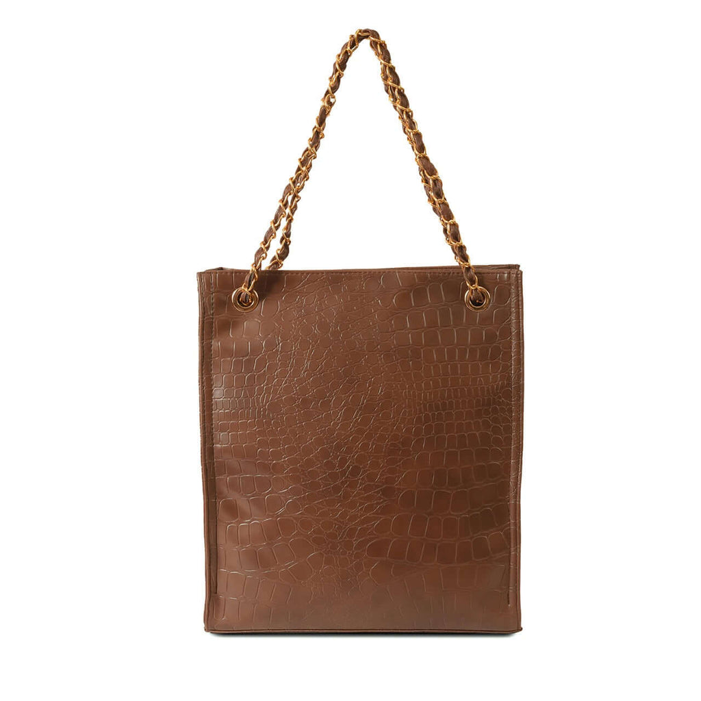 Long Brown Crocodile women's tote bag in brown by Bag X