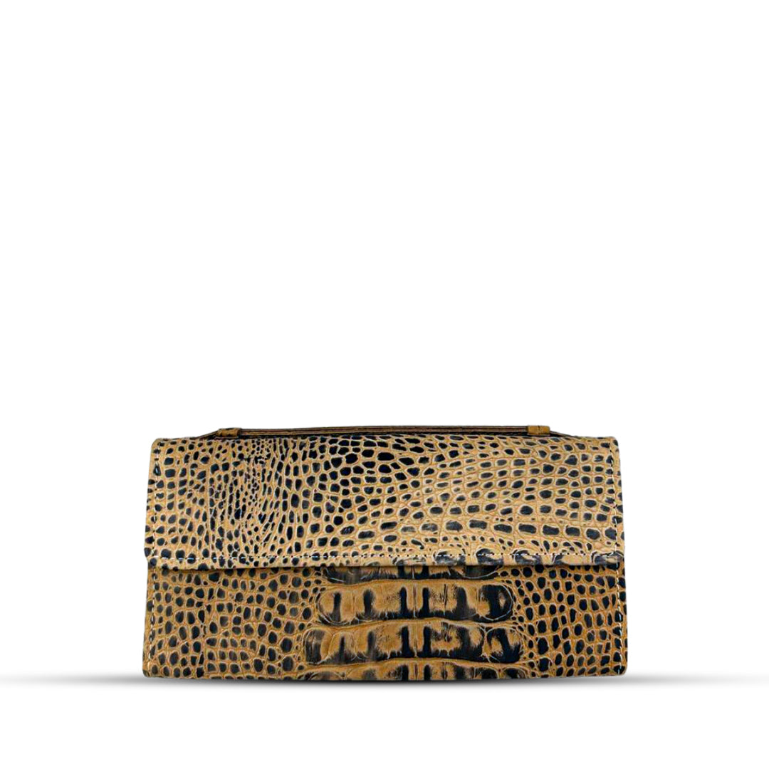 Leather Clutch With Moving Handle Crocodile Beige women's wallet & clutch in beige by Bag X