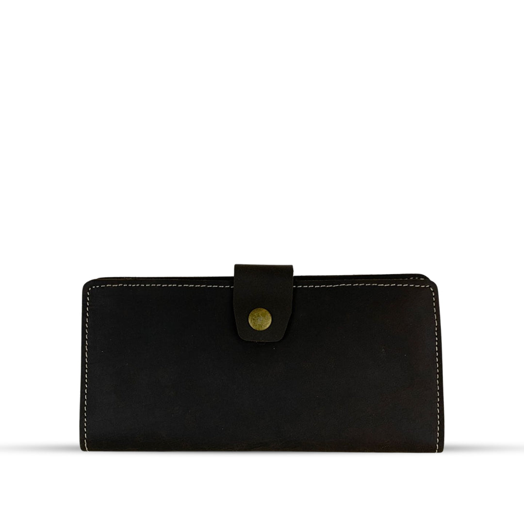 Long Leather Wallet With Button Choco women's wallet & clutch in choco by Bag X