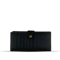 Long Leather Wallet With Button Crocodile Black women's wallet & clutch in black by Bag X