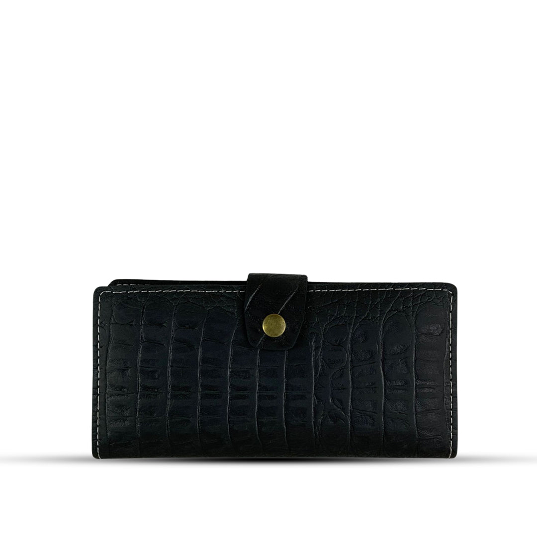 Long Leather Wallet With Button Crocodile Black women's wallet & clutch in black by Bag X