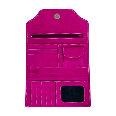 Leather long crocodile wallet 3 folds Pink
