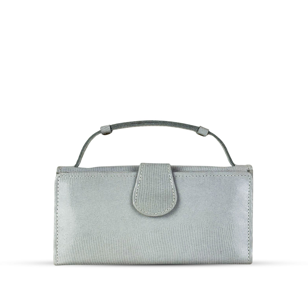 Leather Clutch With Moving Handle Grey women's wallet & clutch in grey by Bag X