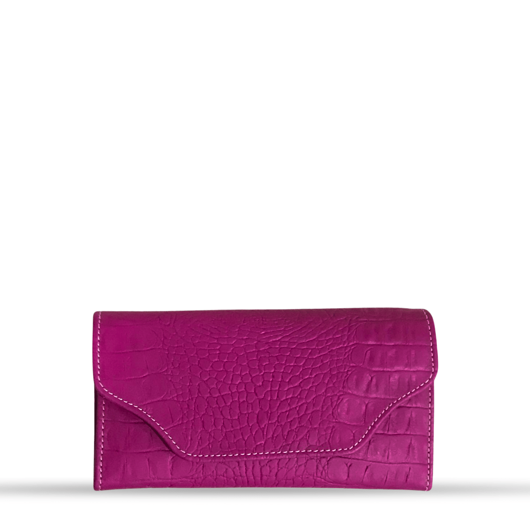 Leather long crocodile wallet 3 folds Pink - Bag X