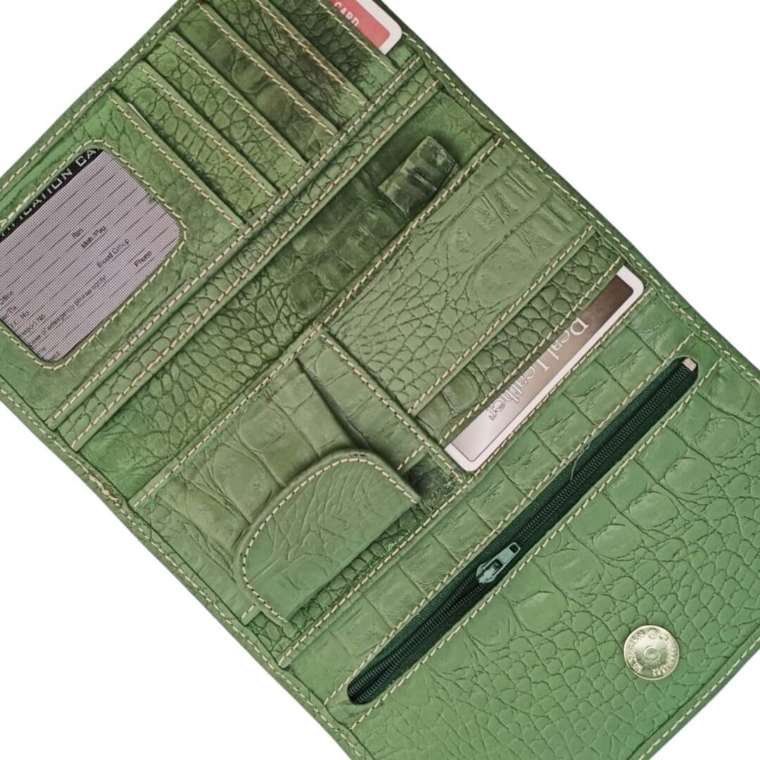 Leather long crocodile wallet 3 folds Green - Bag X