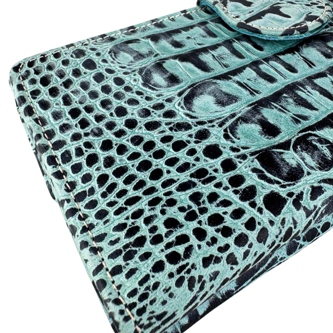 Leather Clutch With Moving Handle Blue