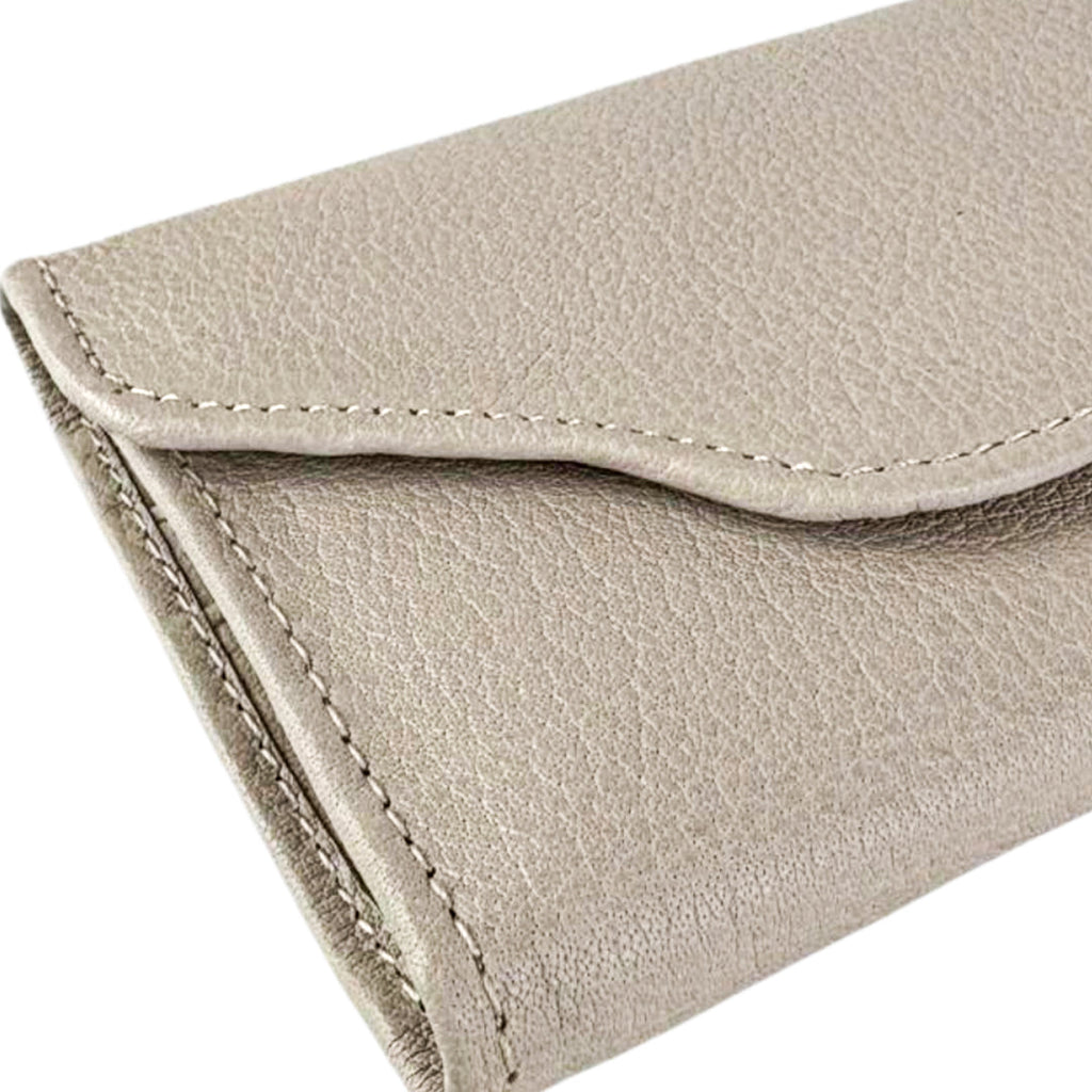 Leather long wallet 3 folds beige