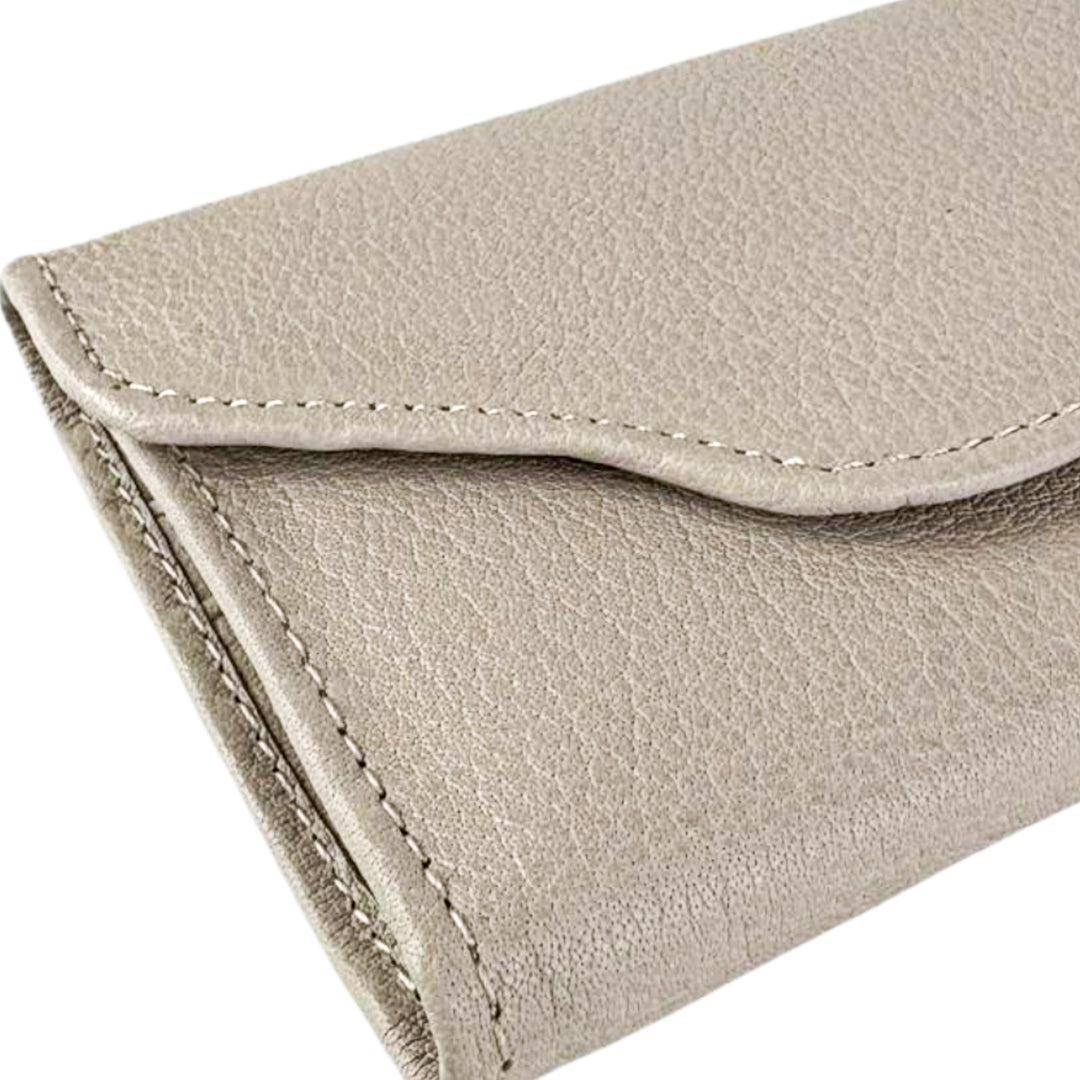 Leather long wallet 3 folds beige