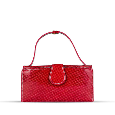 Leather Clutch With Moving Handle Maroon