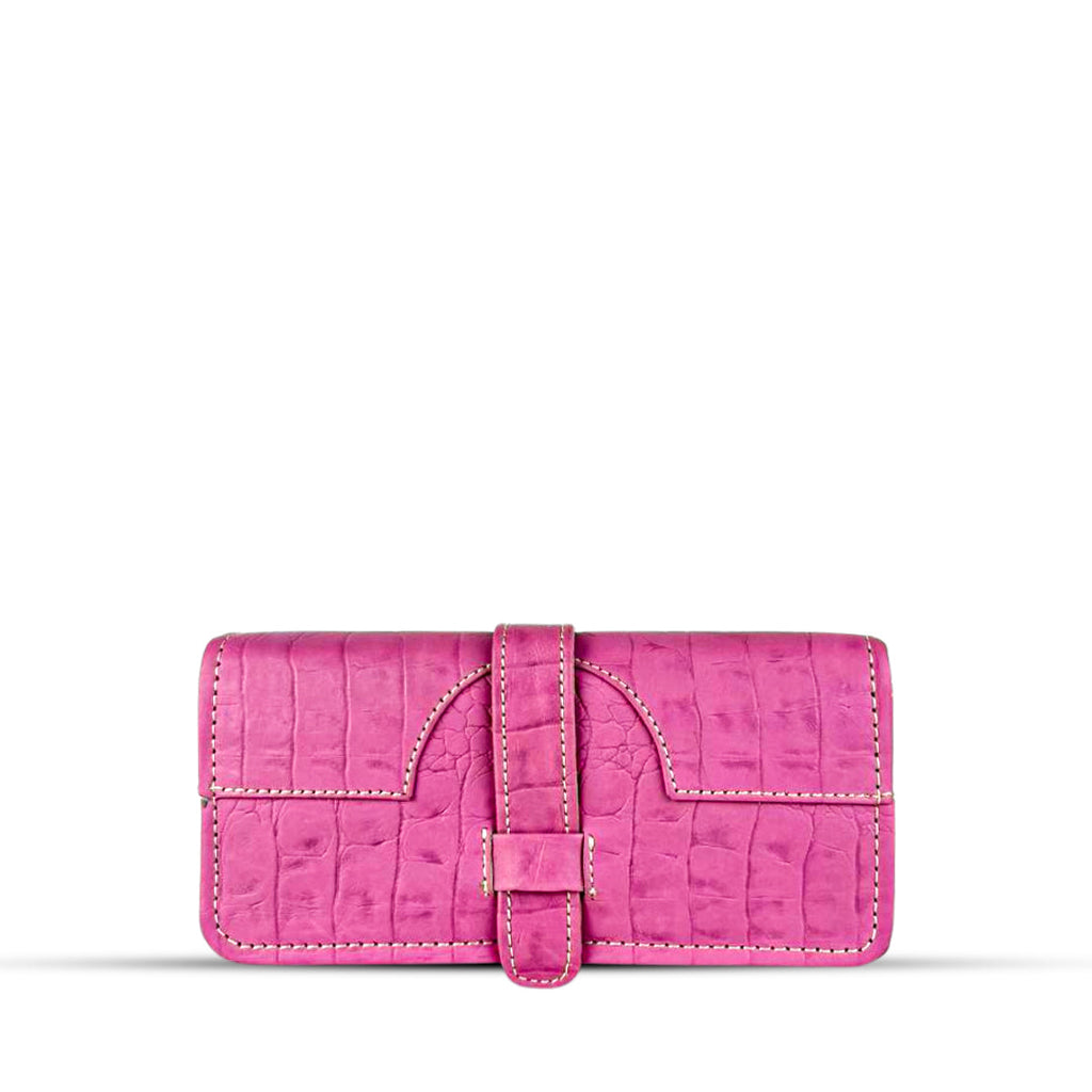 Buckle Long Leather Wallet Pink