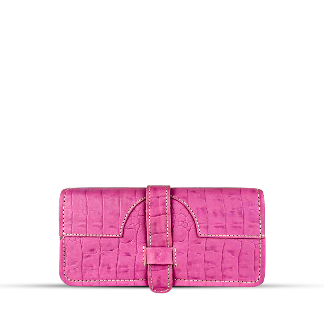 Buckle Long Leather Wallet Pink