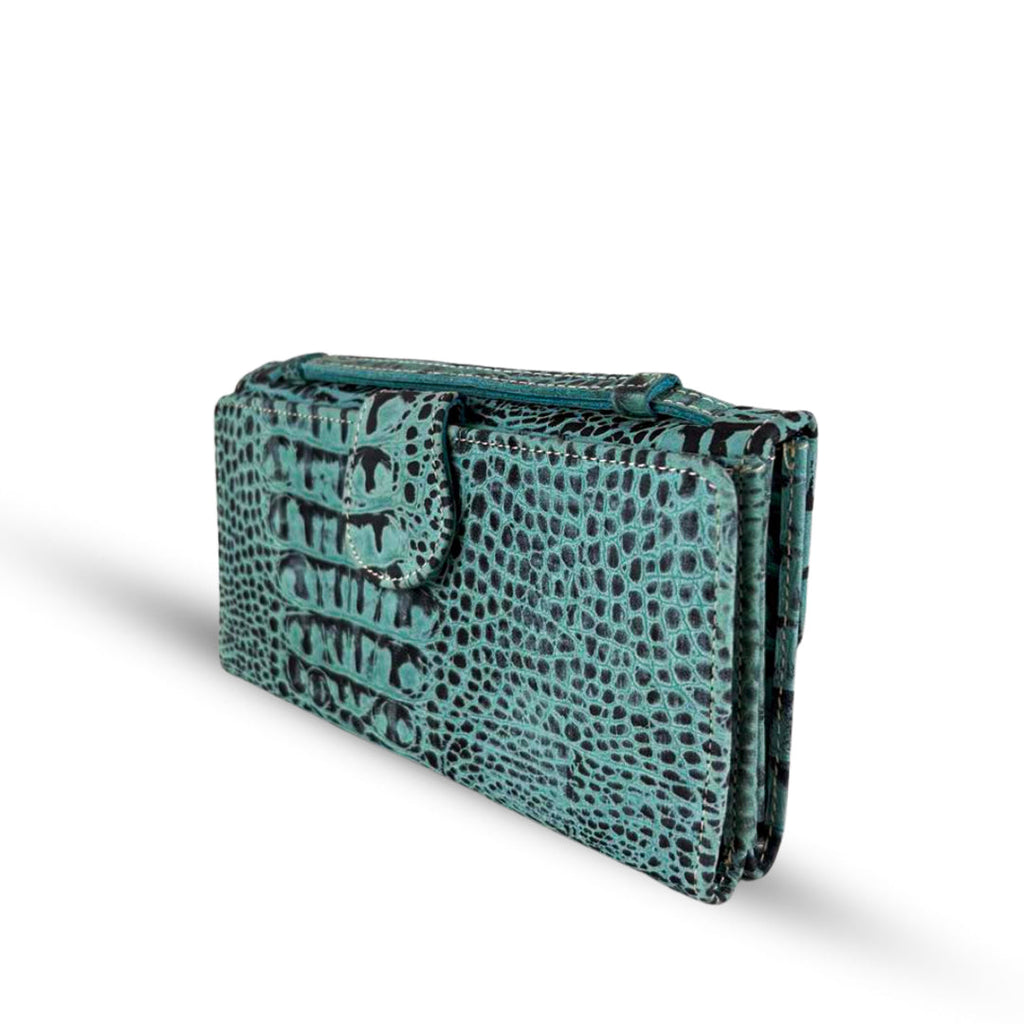 Leather Clutch With Moving Handle Blue