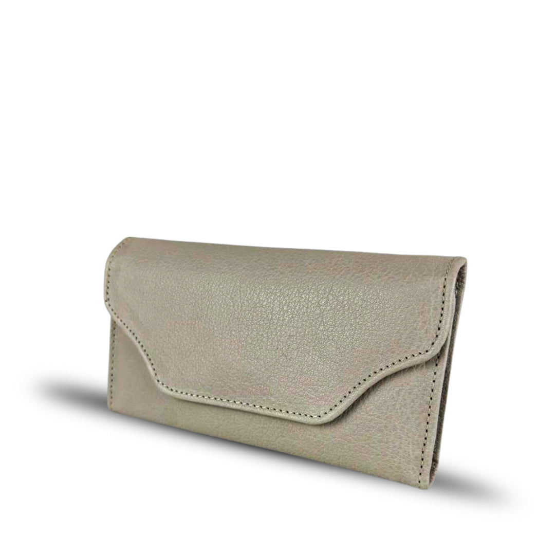 Leather long wallet 3 folds beige