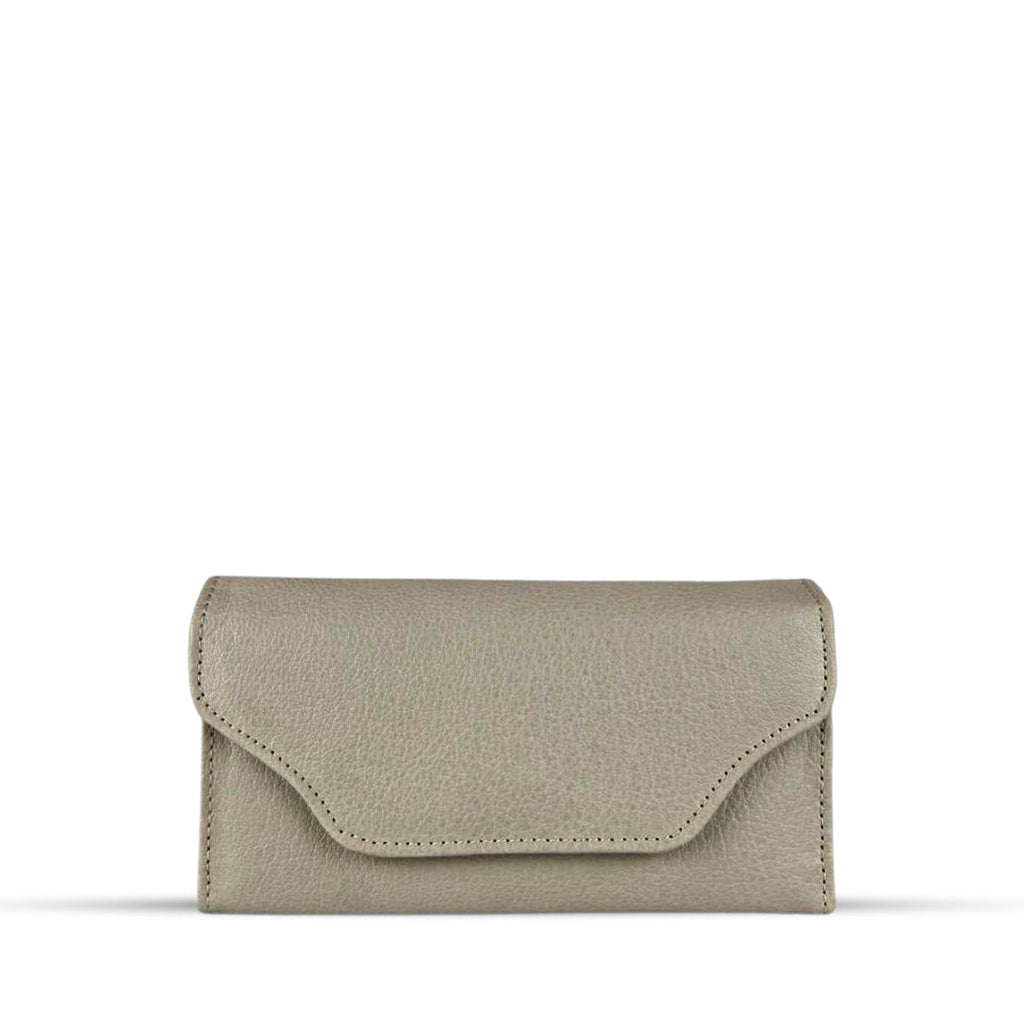 Leather long wallet 3 folds beige