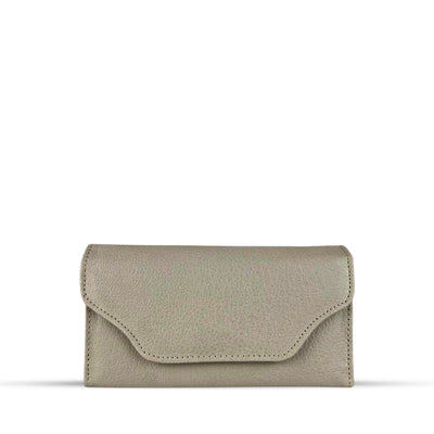 Leather long wallet 3 folds beige