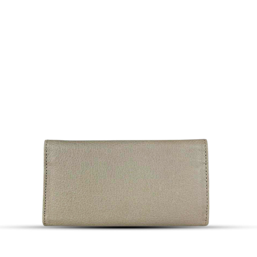Leather long wallet 3 folds beige