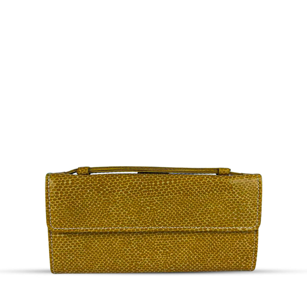 Leather Clutch With Moving Handle Yellow