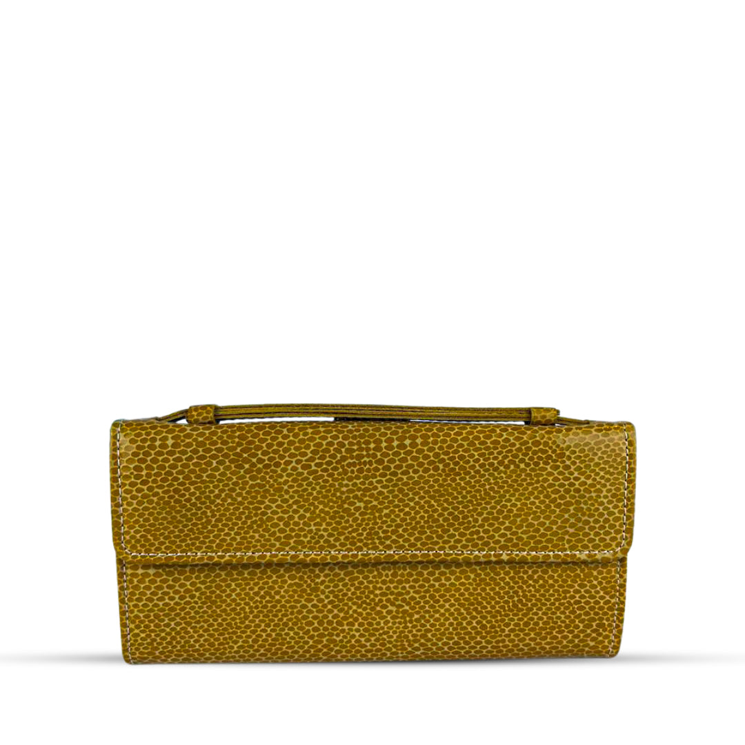 Leather Clutch With Moving Handle Yellow