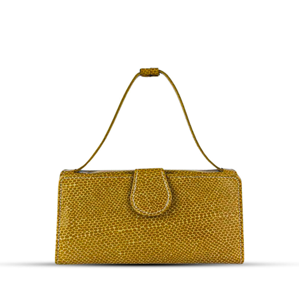 Leather Clutch With Moving Handle Yellow