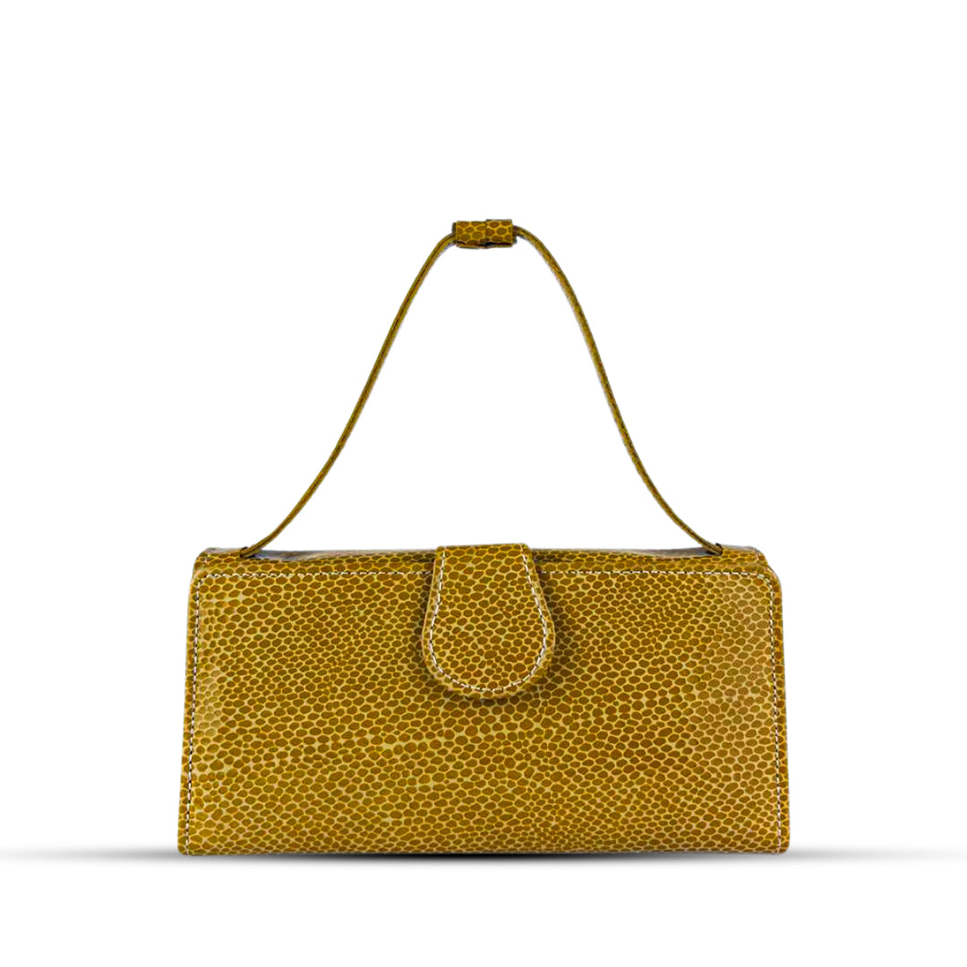 Leather Clutch With Moving Handle Yellow