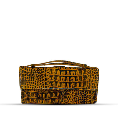 Leather Clutch With Moving Handle Mustard