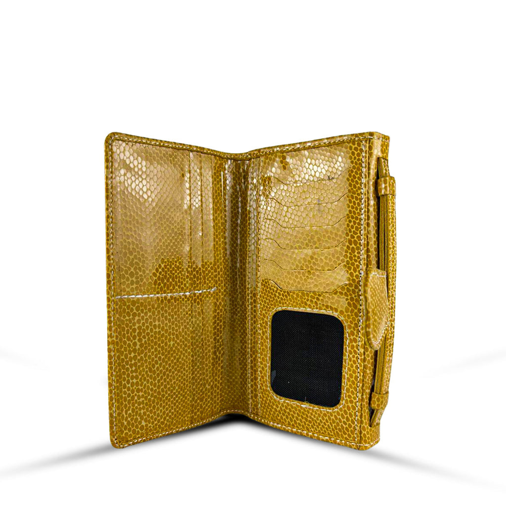 Leather Clutch With Moving Handle Yellow