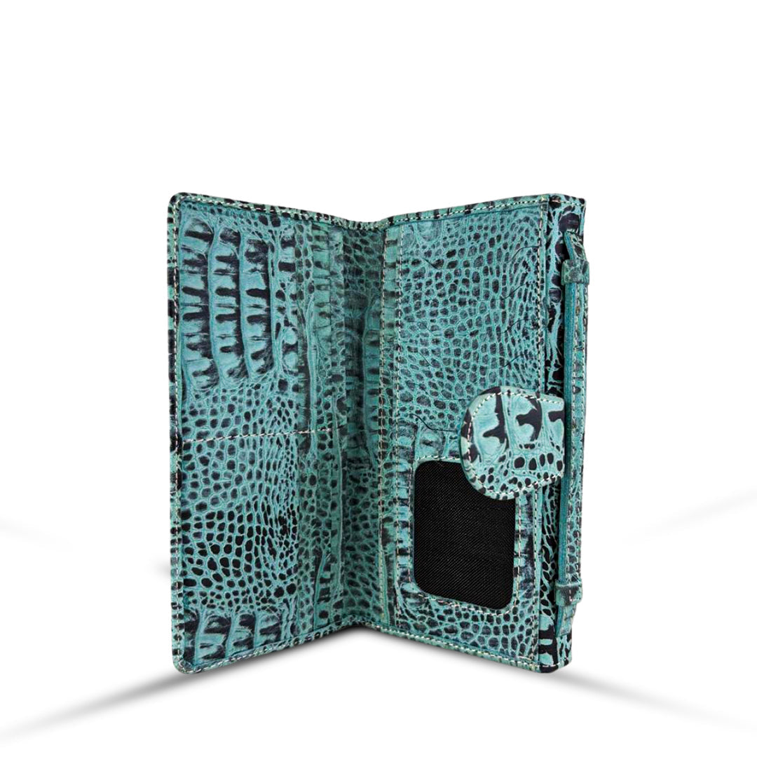 Leather Clutch With Moving Handle Blue