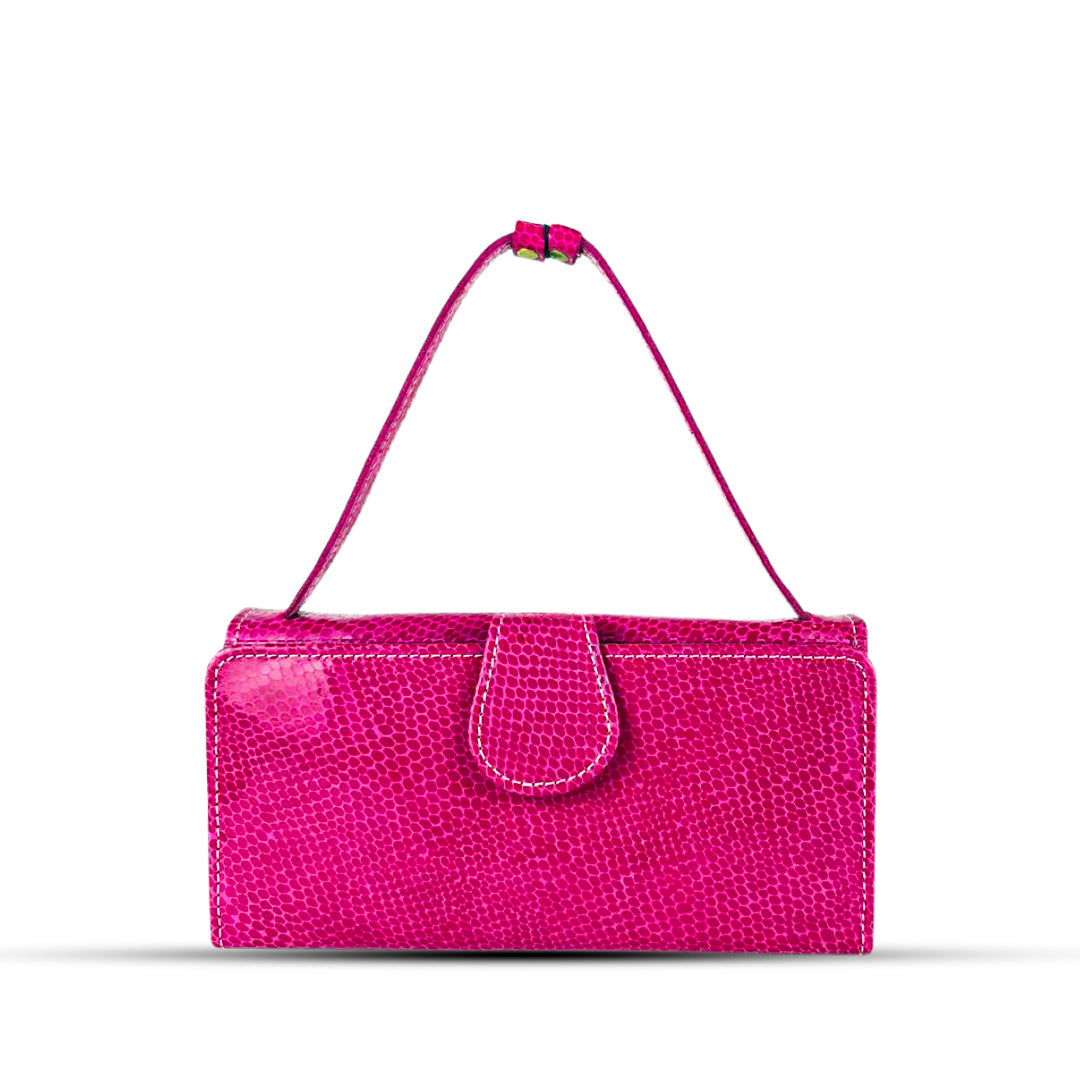 Leather Clutch With Moving Handle Pink