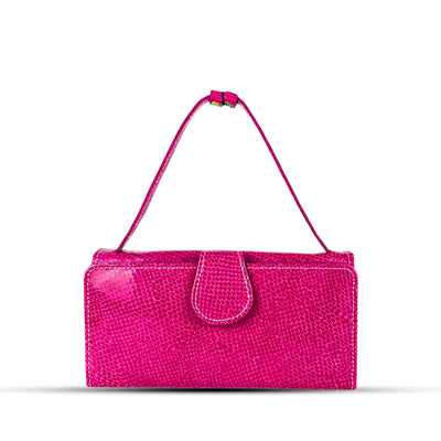 Leather Clutch With Moving Handle Pink